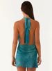 Mozision Halter Deep V Neck Sexy Mini Dress Women Summer Shell Decoration Sleeveless Backless Ruched Club Party Dress Elegant_ecoleips.com