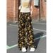 Hong Kong Style Digital Print American Straight Leg Pants Summer Casual Wide Leg Pants Thin Loose Slimming for Women And Men_ecoleips.com