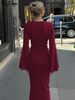 Hugcitar Elegant Solid Long Flare Sleeve Bandage Sexy Bodycon Maxi Dress Autumn Winter Women Clothes Birthday Party Festival_ecoleips.com