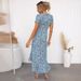 Summer New Style Women V Neck Short Sleeve Printed Tie Waist Open Front Cardigan Dress Fashion Womenswear Outfit_ecoleips.com