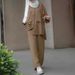 2025 Muslim Solid Color Fashion Casual Long Sleeve Shirt And Pants Two-Piece Set_ecoleips.com