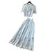 Women's French Style Printed Two Piece Set Short Sleeved Embroidered Summer Casual Slimming Waist Cinching Youthful_ecoleips.com