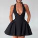 Women's Clothing Sexy Deep V Halter Neck Dress Solid Color Sleeveless Waist Slimming Dress Women's Skirt_ecoleips.com