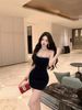 Sexy Street Style Single Strap Diamond Trim Bustier Dress Slimming Wrap Around Skirt Women's Fashion High Waist Velvet Dress_ecoleips.com