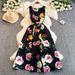 High-End Women's Sleeveless Dress European American Style Fashion Print round Neck Fitted Waist Pleated Full Skirt_ecoleips.com