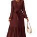 2025 Autumn/Winter New Cross-Border European And American Elegant Waist-Cinching Long Dress, Dubai Women's Pleated Dress_ecoleips.com
