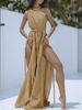 Women's Clothing Fashion New Beach Vacation Rope Solid Color Dress Blouse_ecoleips.com