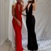 Women's Clothing Elegant Halter Neck V Neck Backless Dress Side Slit Autumn Winter Sexy Clothing_ecoleips.com