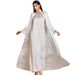 Women's Clothing Elegant White Embellished Abaya Dress Set - Hand-Sewn Crystal Embroidery Modest Long Dress For Women, Middle Eastern Fashion_ecoleips.com