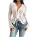 Women's Clothing Spring And Summer Spot Y2K Hollow Lace V Neck Cardigan Long Sleeved Top Women's Clothing_ecoleips.com