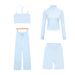 Women's 4-Piece Activewear Set - Y-Back Crop Top, Cropped Jacket, 5-Inch Shorts & Straight Leg Pants - Stretchy Nylon Sporty Outfit_ecoleips.com