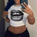2025 Spring/Summer Ins Hot Sweet And Spicy Royal Sister Style Short Sleeve Casual Pullover T-shirt With 3D Lip Print_ecoleips.com