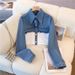New Suits For Women Stylish And Slim Denim Splicing Contrasting Colors Casual Straight Pants Popular Two Piece Suits_ecoleips.com