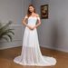 Women's Clothing Double Shoulder Lace Chiffon Splicing Wedding Dress_ecoleips.com