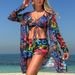 Women's Clothing Swimsuit Sexy Sun Protection Three Piece Set Chiffon Printed Multi-Color Bikini Cover Up_ecoleips.com