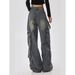 Plus-size American High-street Multi-pocket Workwear Jeans For Women, With A Unique Design, Loose Fit, Slimming Effect,_ecoleips.com