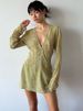 JULISSA MO Printed Sexy Sheer Chiffon V-neck Women Mini Dress Long Sleeve Lace Up Dresses Summer Loose Elegant Outdoor Beachwear_ecoleips.com