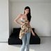 ZOEVA Sweet And Hot Girl Sexy Sleeveless Bandeau Vest Women's Summer Design Sense Wears An Irregular Waist Slimming Floral Top_ecoleips.com