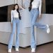 Light Blue Flared Jeans For Women, 2025 Autumn New High-waisted Stretch Slimming Bell-bottom Pants_ecoleips.com