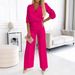 2025 New Women's Solid Color V-Neck Two-Button Two-Piece Long Pants Set_ecoleips.com