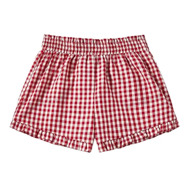 HEZIOWYUN Women's Kawaii Plaid Shorts Loose Fitting Elastic Wide Waist Shirred Ruffled Trim Wide Leg Loungewear Briefs Bottoms_ecoleips.com