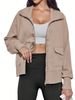 Women's Casual Zip-Up Sweatshirt Jacket, Soft Breathable Fabric, Full Zip Bomber Jacket, Trendy Hoodless Sweatshirt, Long Sleeve Loose Outwear_ecoleips.com