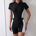 Women's Black And White Competitive Sports Swimsuit Short Sleeved Zippered Boxer Shorts Tight Surfing Swimming Wear_ecoleips.com