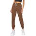 2025 Women's Loose Solid Color Elastic Waist Pocket Casual Sports Style Pants_ecoleips.com
