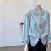 Light Blue Women's Linen Sun Protection Shirt Thin Luxurious Summer Style Relaxed Breathable Long Sleeved Cotton Top_ecoleips.com