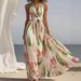 Cross-border 2026 European And American Summer New Product V-neck Fashion Printed Vacation Style Long Strap Dress_ecoleips.com
