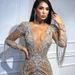 2025 Women's Deep V-Hollow Sleeved Gold Sprinkled Long Skirt Dress_ecoleips.com