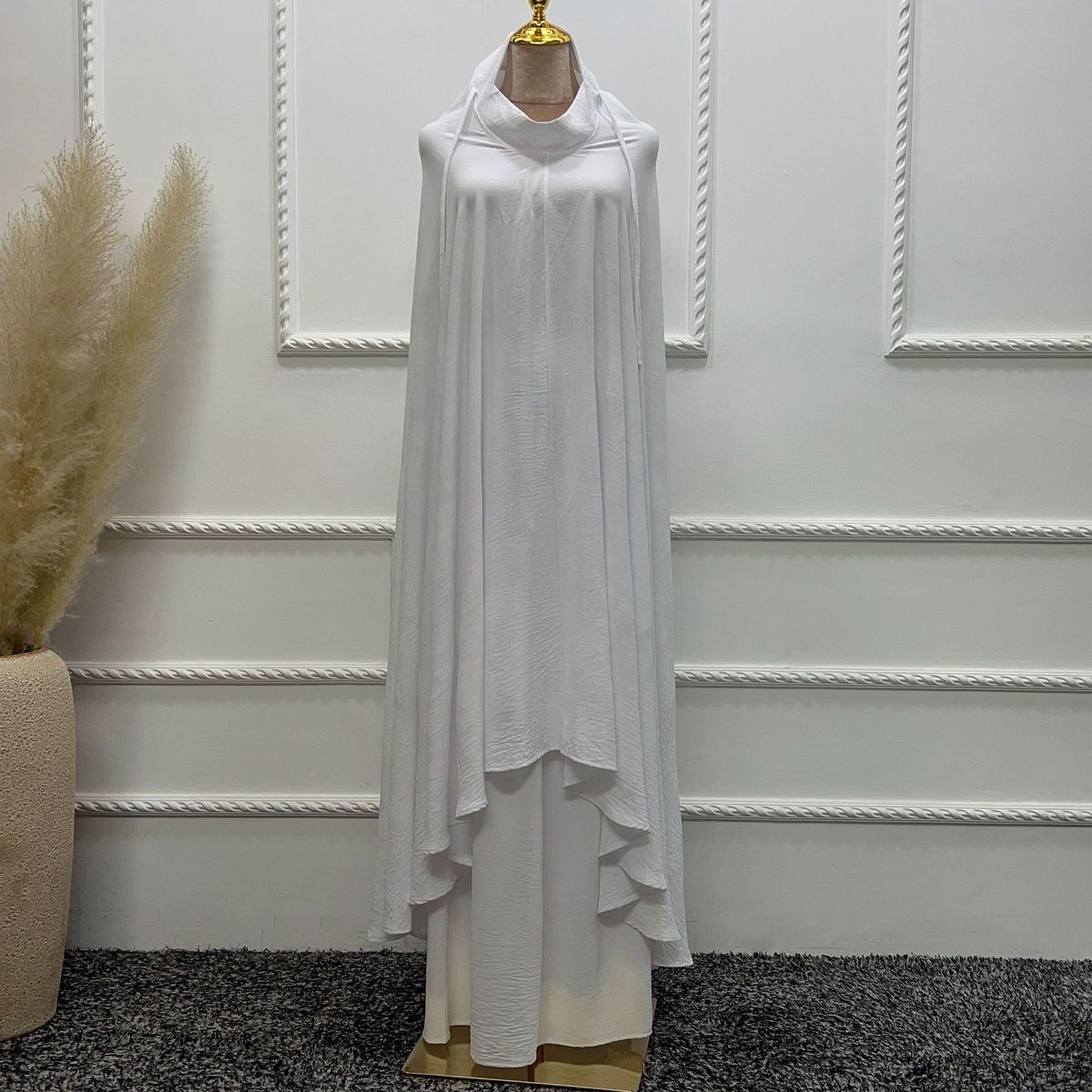 2025 New Muslim Women's Clothing Arabic Solid Color Long Robe Dress Two-Piece Set_ecoleips.com