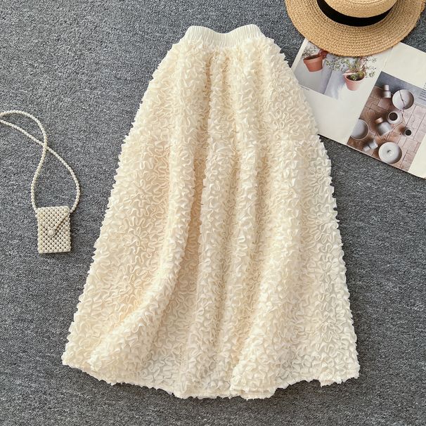 Elegant French Lace High-Waist Midi Skirt For Women - Floral Embroidery A-Line Skirt With Comfort Stretch, Chic Spring Outfit_ecoleips.com