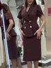 Women's Commuter Style Double Breasted Collared Top And High-Waisted Brown Pencil Skirt Two-Piece Set Versatile Clothing_ecoleips.com