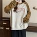 Real Shot Of Cotton American Retro Raglan Sleeve Sweatshirt For Women, Thin, Loose, Versatile, Color-blocking,_ecoleips.com