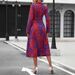 In Stock European And American Cross-Border Full-Print Button Long Sleeve Waist-Cinching A-Line Dress Independent_ecoleips.com