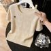 Women's Romantic Heart Embroidery Cable Knit Short Sleeve T-Shirt Soft Casual Top for Youthful Style_ecoleips.com