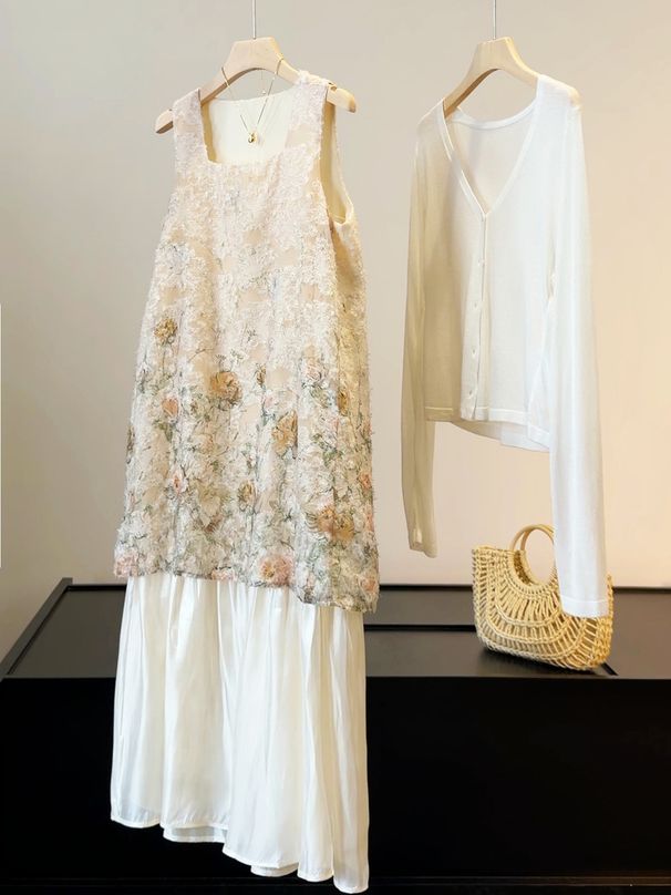 Women's French Jacquard Sleeveless Vest Dress Unique Design High-End Elegant Long Dress for Summer_ecoleips.com