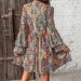 2025 European American Cross-border Autumn And Winter New Fashion Elegant Women's Printed V-neck Bell-sleeve Dress_ecoleips.com