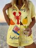 Summer Vacation Style Women's Clothing Set Printed Collared Short Sleeve Shirt And Shorts_ecoleips.com