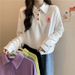 Real Shot Of Cotton Short POLO Collar Sweatshirt Women, Autumn Loose Slim-fit Thin Pullover Top With Long Sleeves,_ecoleips.com