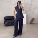 European And American Fashion Casual Suit Sleeveless Oversize Lace Up Cardigan High Waist Trousers Suit_ecoleips.com