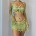 Women's Clothing Fashion Long Sleeve Woolen Short Skirt Navel Exposed T shirt Three piece Set_ecoleips.com
