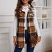 Women's Checkered Vest Coat - Oversized Plaid Open Front Blazer For Fall & Winter (Black/White, Red, Pink, Green)_ecoleips.com