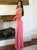 TARUXY Lace Splice Halter Long Dress For Women Deep V Neck Backless Beach Vacation Dress Female High Waist Fashion Slim Dress_ecoleips.com