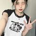 American Retro Style Spicy Girl Raglan Sleeve Color-block Printed T-shirt For Women, 2024 New Summer Short-sleeve_ecoleips.com