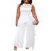 Women's Clothing Plus Size Elegant Solid Color Jumpsuit Lace Trim Casual Commuter Style Loose Straight Leg Polyester_ecoleips.com