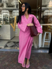 Casual Loose Pink Cotton Dress Ladies Fashion Lapel Long Sleeve Ankle Length Dress Elegant Lace-Up Dresses For Women 47H_ecoleips.com