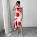 Women's Clothing Elegant Asymmetric Fitted Hibiscus Floral Positioning Print Dress_ecoleips.com