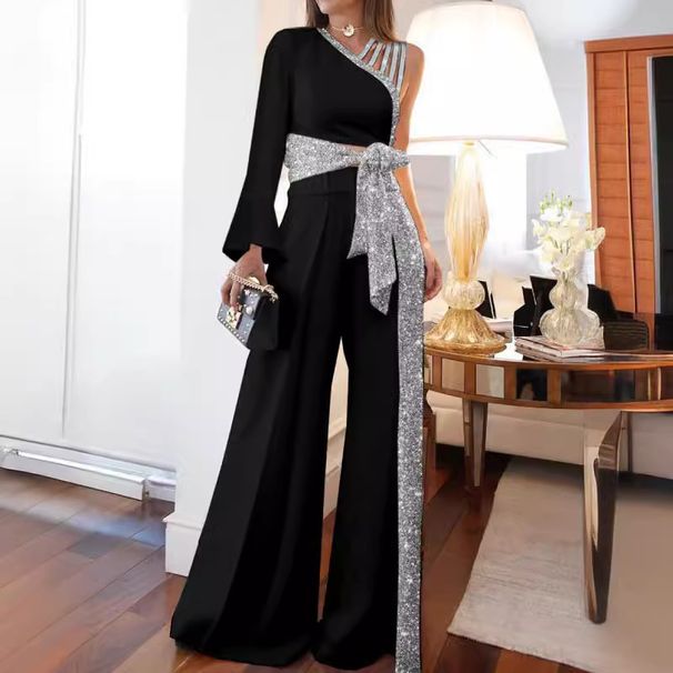 Women's Casual High-Waisted Wide Leg Pants Off-Shoulder Top Bottoms Set Relaxed Everyday Wear Comfortable Feshion_ecoleips.com